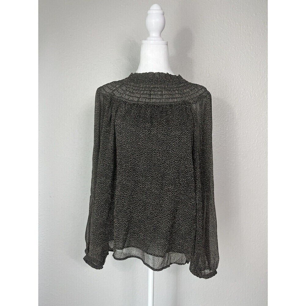 NWT LOFT Black Print Long Sleeve High Neck Women Blouse M A1
